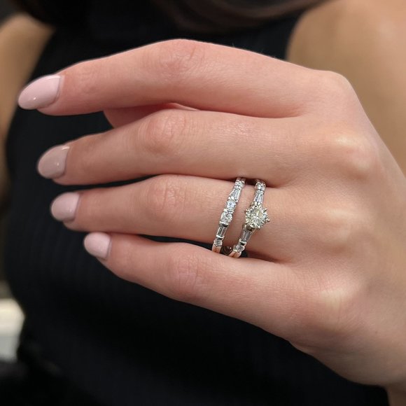 Rachel Koen 1.25Cttw Diamond Engagement Ring Set 14K White Gold Size 8 - Picture 1 of 7